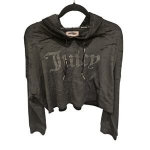 XL Women's Juicy Couture Sleepwear Loungewear Black Velour Cropped Hoodie